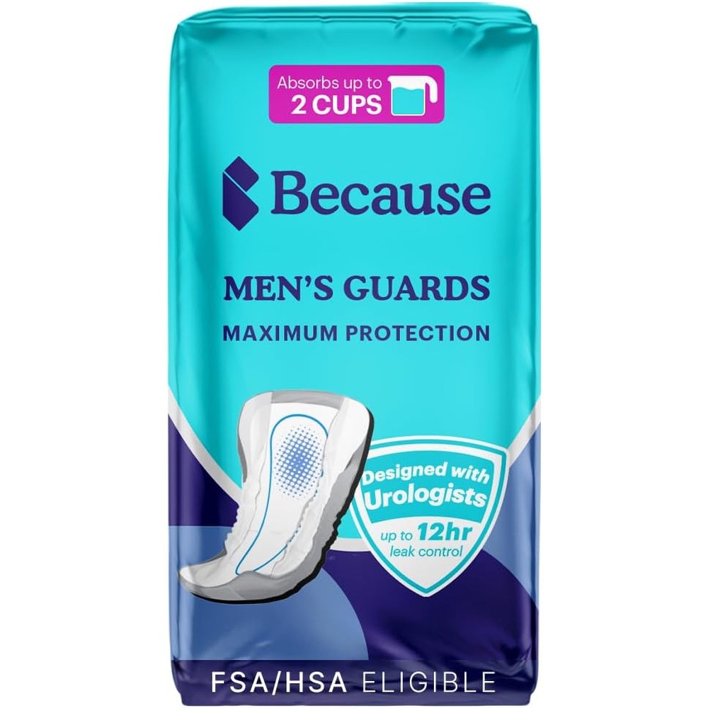 Because Premium Guards for Men front packaging view authentic USA import bladder control liners