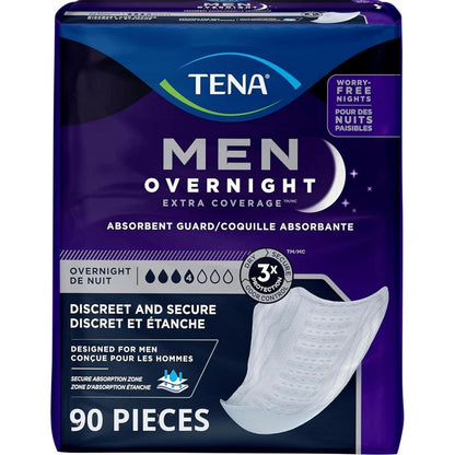 TENA Men Overnight Incontinence Guards front view showing package layout
