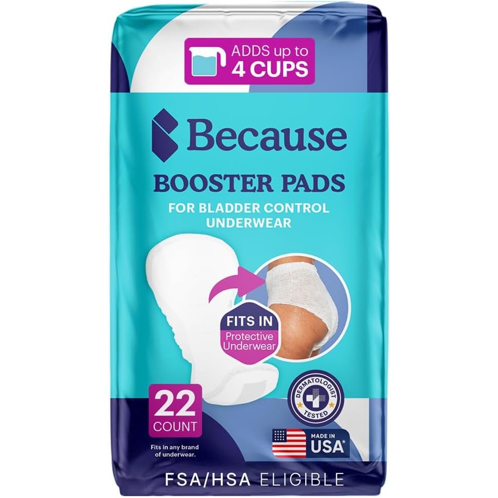 Because Market Overnight Incontinence Booster Pads 22 count front packaging view