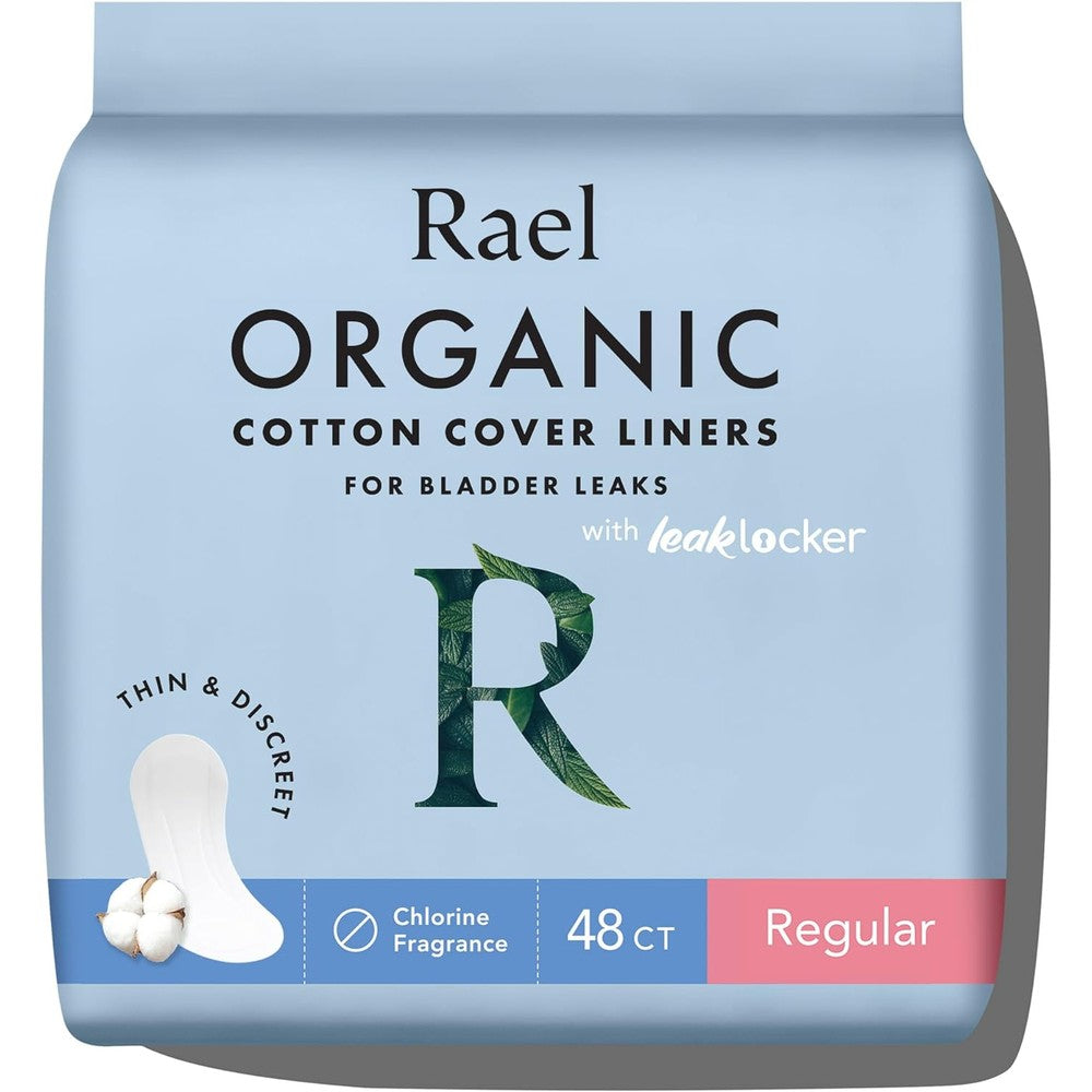 Rael Organic Cotton Incontinence Liners regular forty eight count box front view