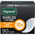 Depend Shields Incontinence Pads for Men light absorbency 90 count box front view
