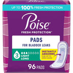 Poise Incontinence Pads front view packaging for light bladder leak protection.