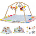 Kizfarm baby play gym mat front view with wooden frame and hanging sensory toys