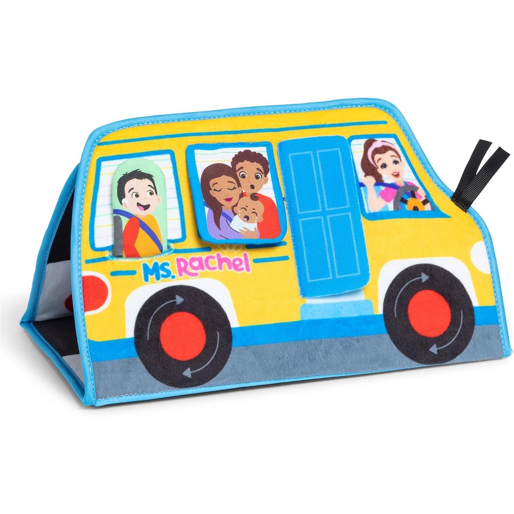 Ms. Rachel Tummy Time Activity Bus front view with baby mirror and sensory toys