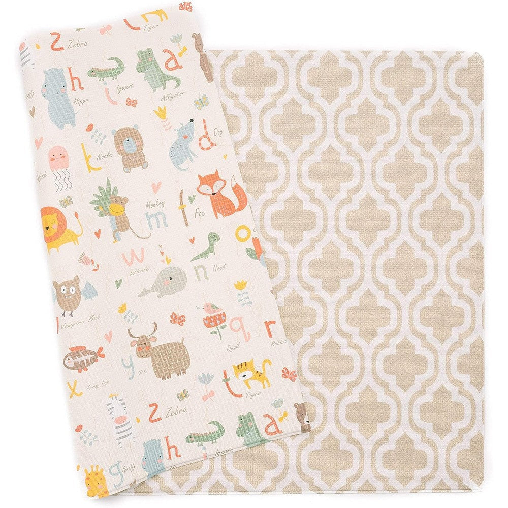 Baby Care play mat front view showing Moroccan beige pattern.
