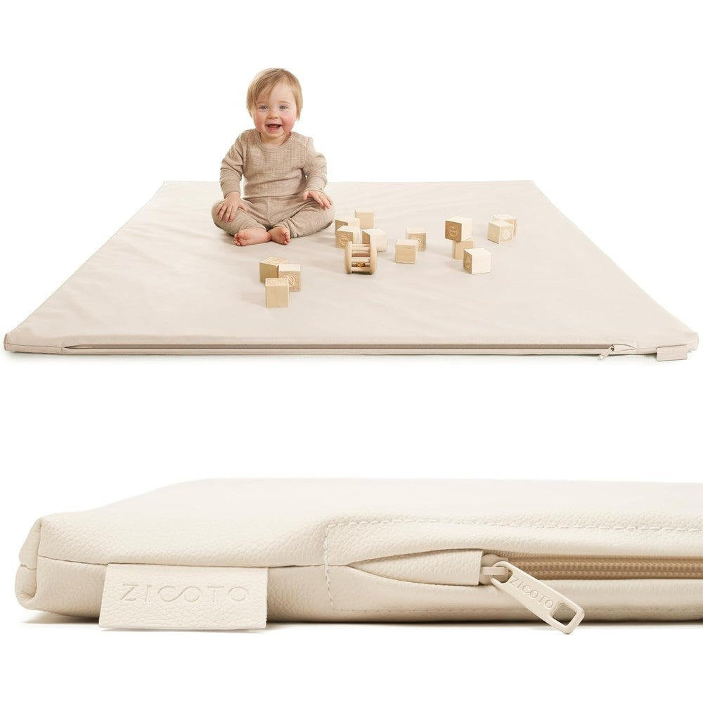 Zicoto padded baby play mat front view. Beige floor mat.
