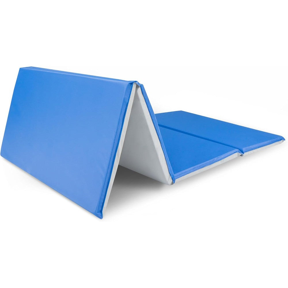 ProSource four-fold kids rest mat front view showing blue and grey color scheme