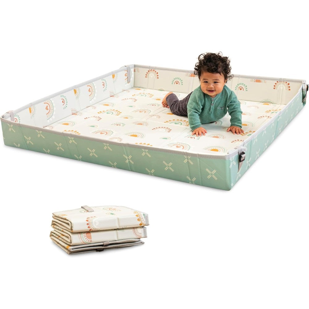 Infantino foldable soft foam play mat front view with rainbow design