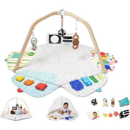 Lovevery The Play Gym front view showing wooden legs and fabric mat
