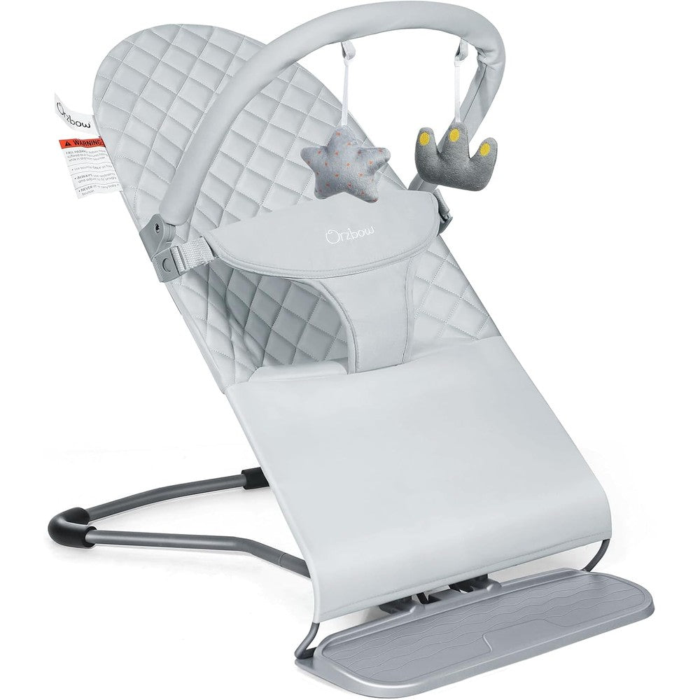 Orzbow portable baby bouncer front view in grey