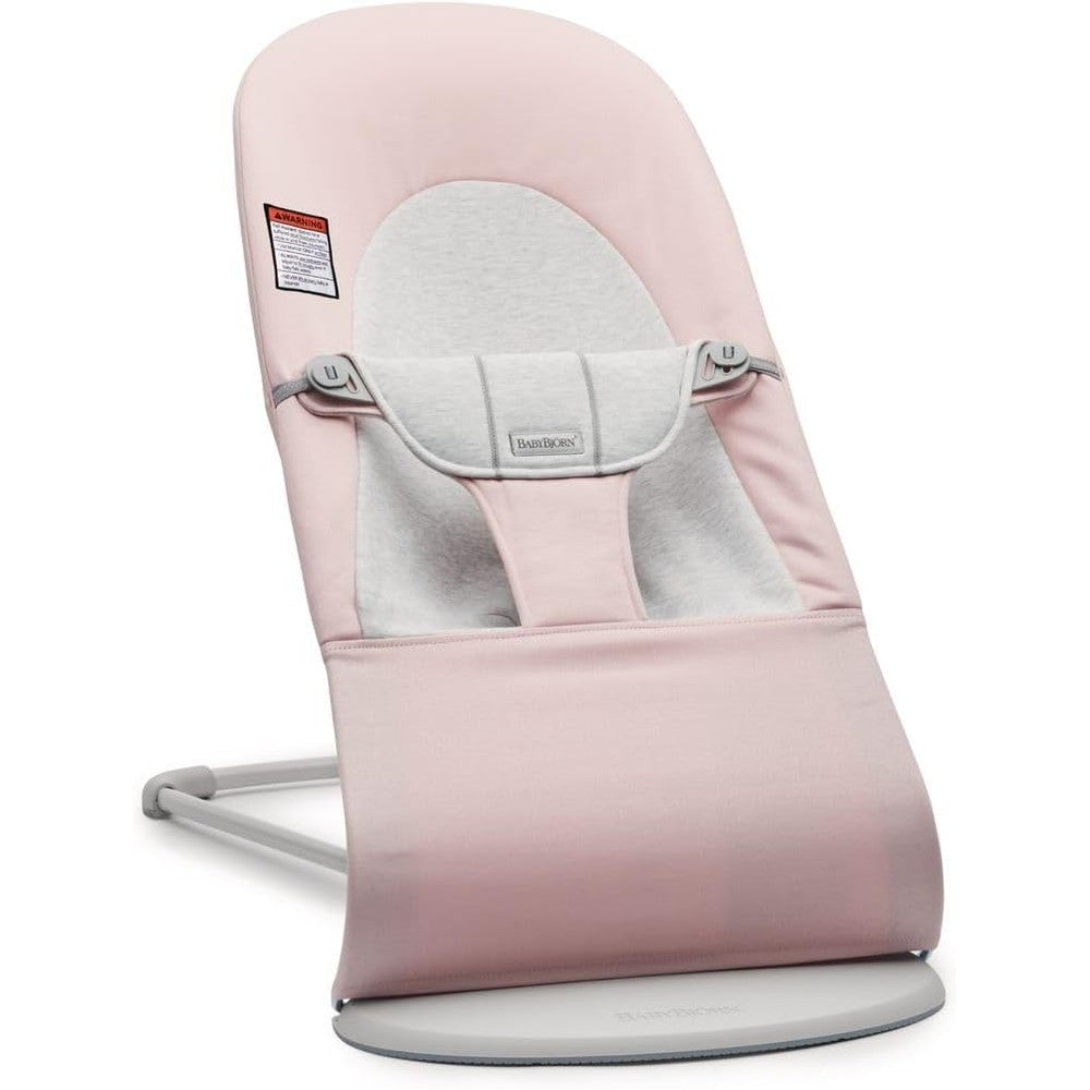 BabyBjorn Bouncer Balance Soft front view in light pink and grey