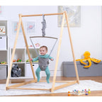 Avenlur Tulip baby bouncer front view with wooden stand