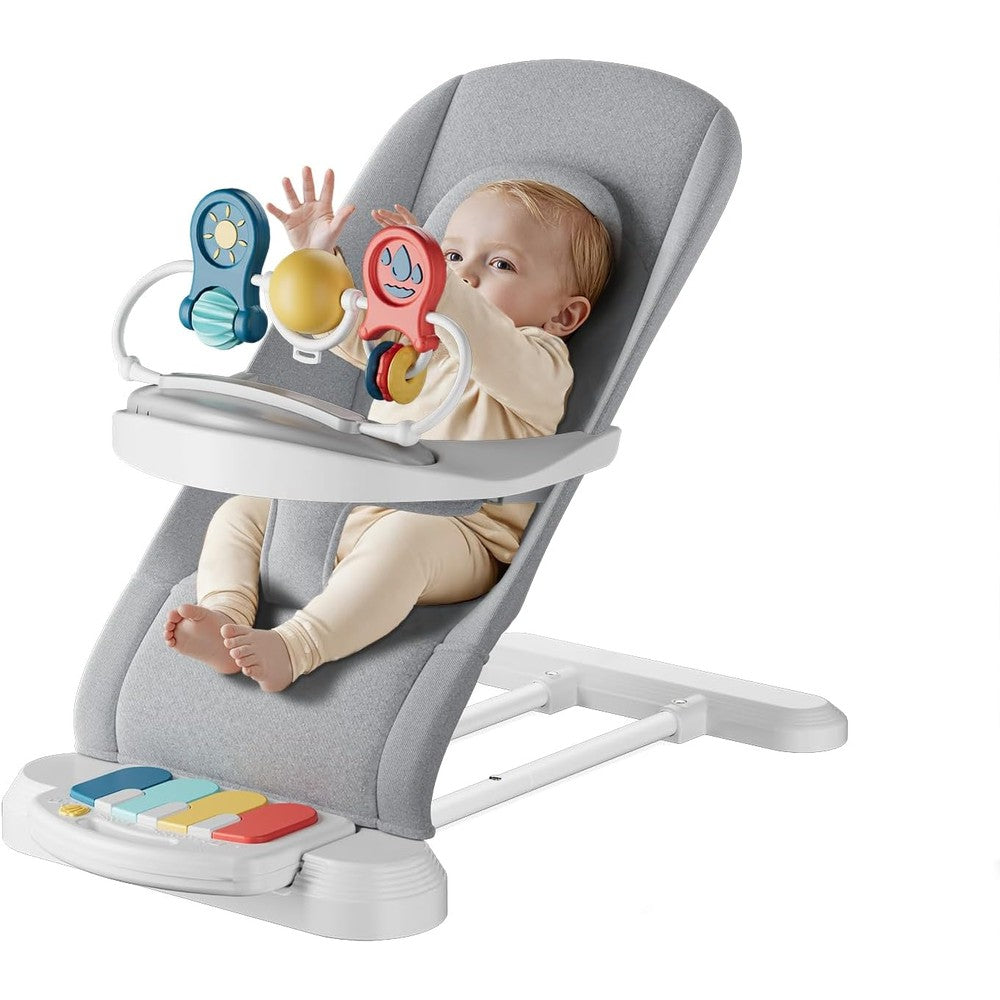 Infantso baby bouncer seat front view with piano tray