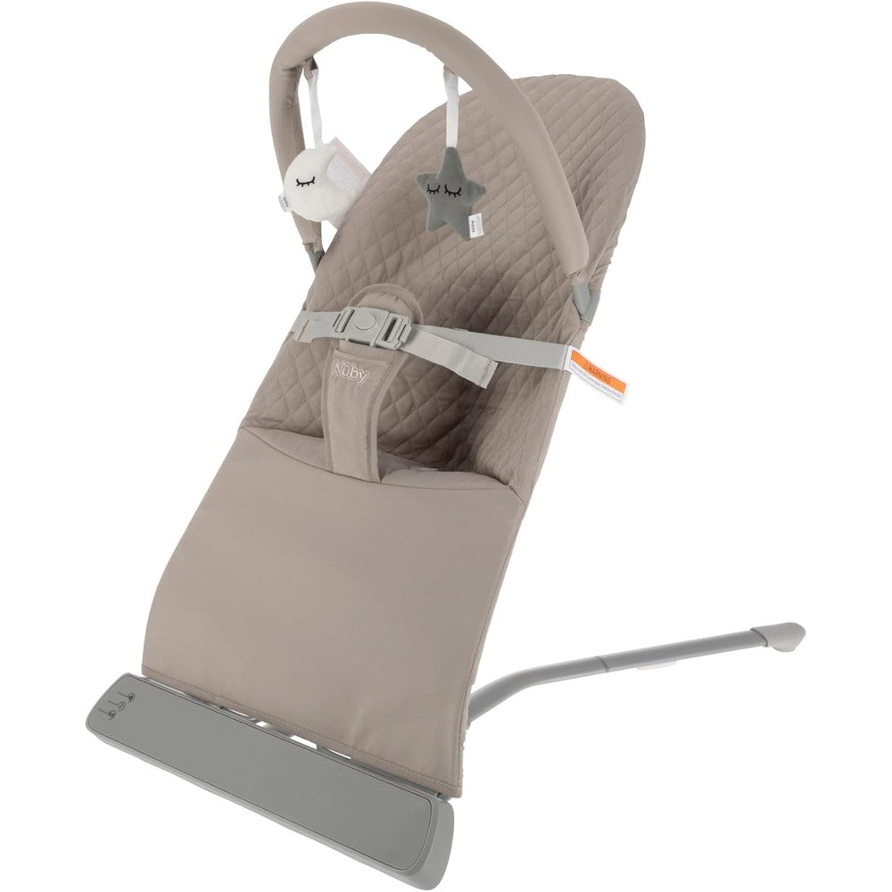 Nuby portable baby bouncer seat beige front view
