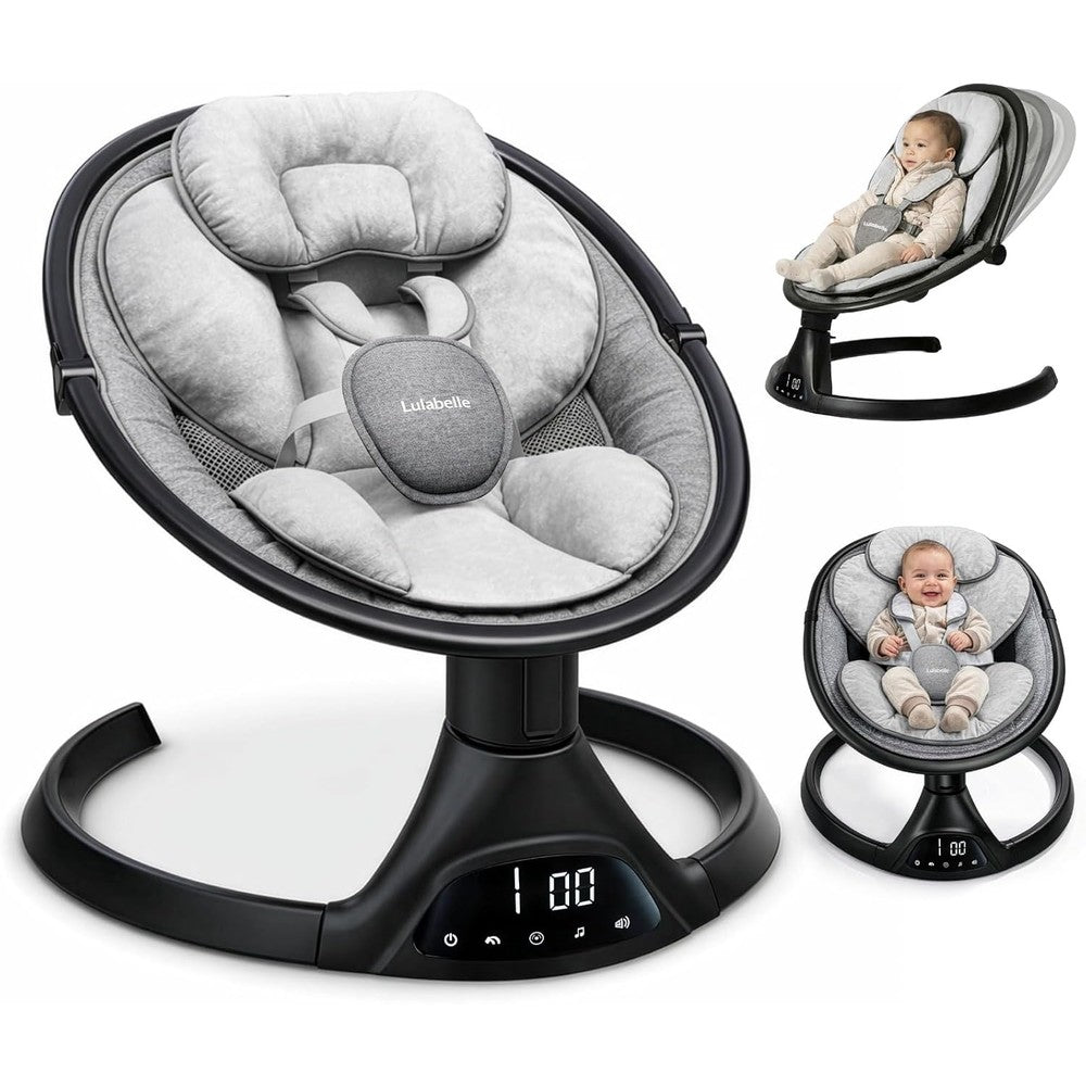 Lulabelle infant electric baby swing front view with black finish