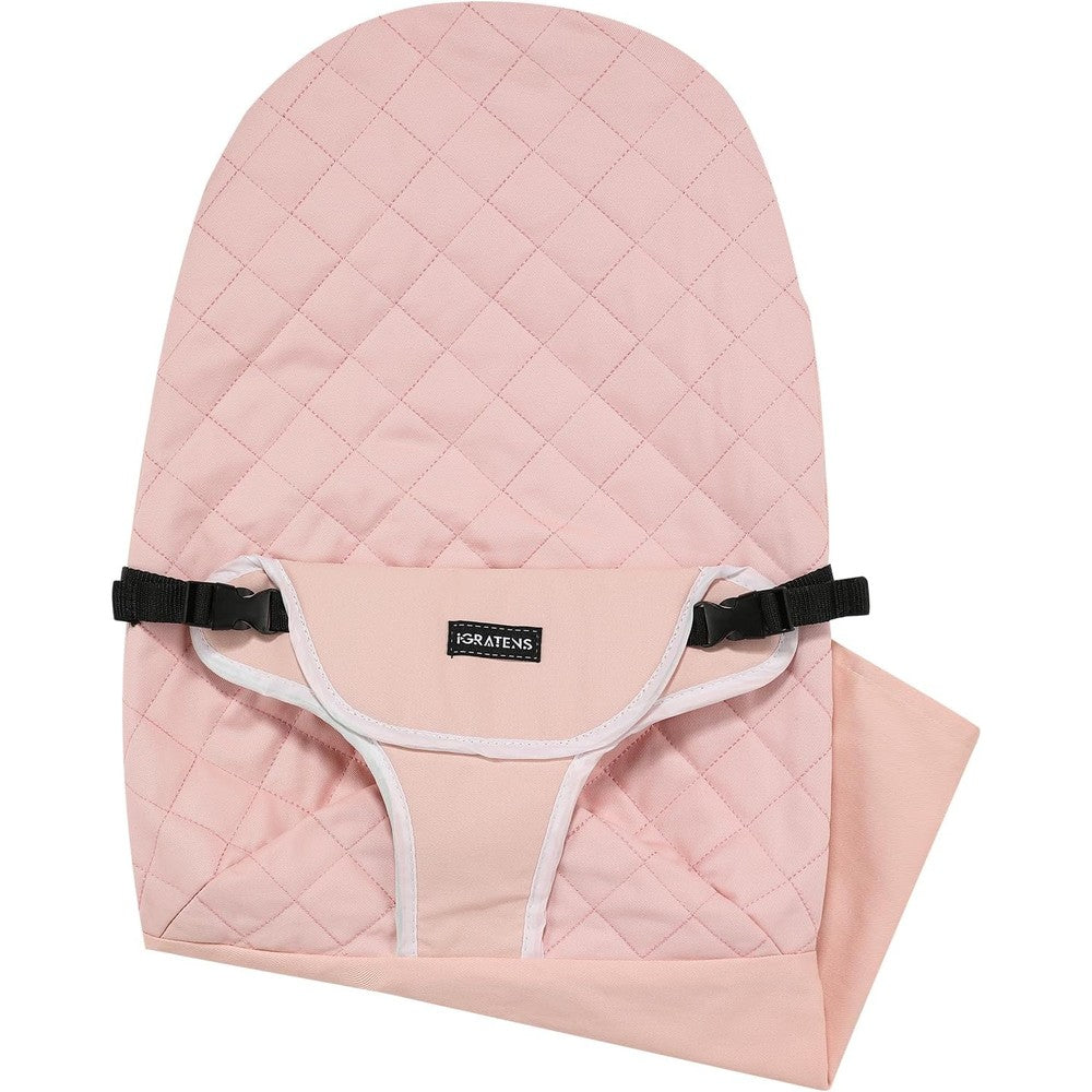 Igratens pink fabric seat for baby bouncer front view