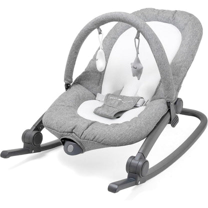 Baby Delight Aura Deluxe portable baby bouncer in quilted charcoal tweed front view