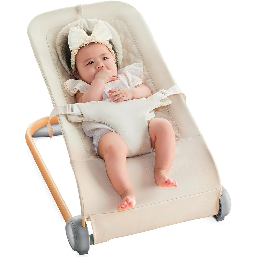 Fodoss beige portable baby bouncer front view