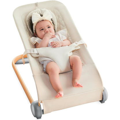 Fodoss beige portable baby bouncer front view