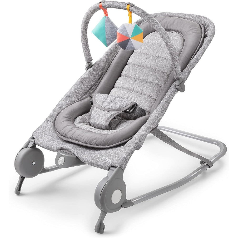 Summer Infant bouncer and rocker front view in light gray tweed