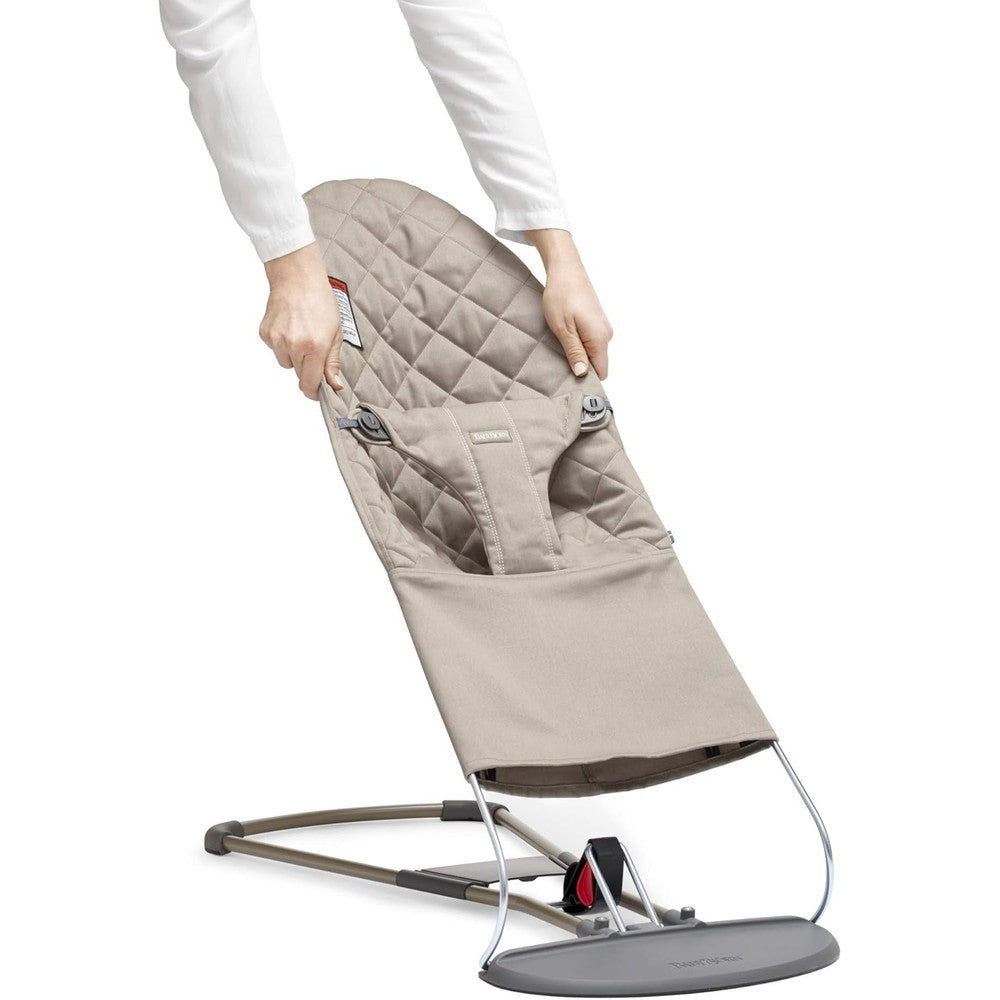 BabyBjörn fabric seat for bouncer front view in sand gray cotton