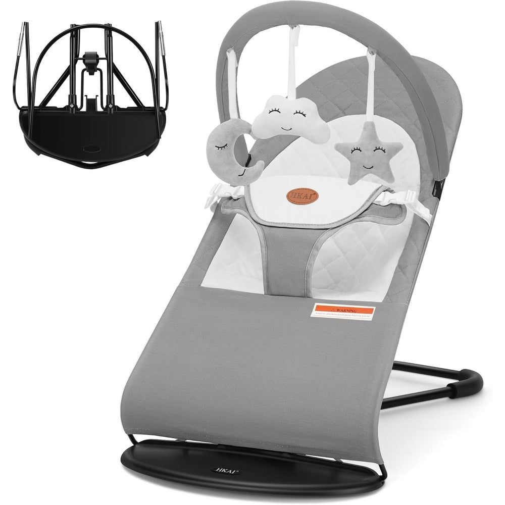 Hkai portable baby bouncer in light grey front view