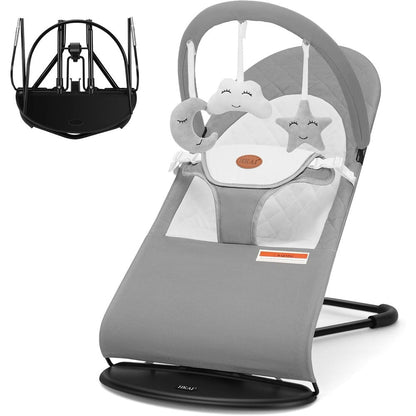 Hkai portable baby bouncer in light grey front view