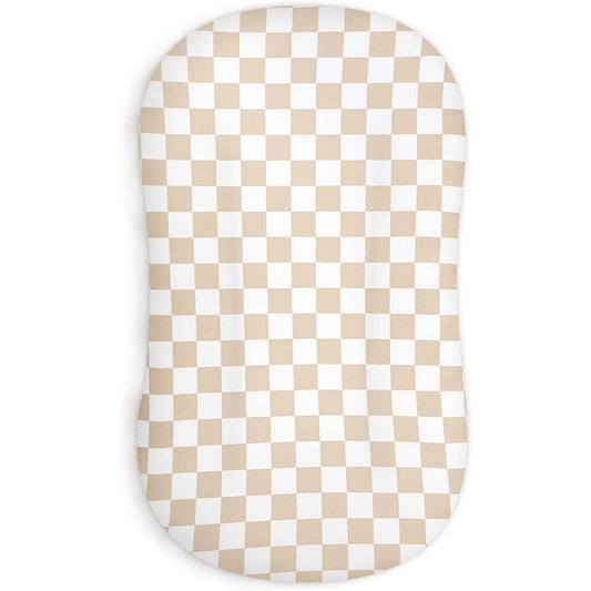 Dilimi baby lounger cover in light brown checkerboard pattern front view