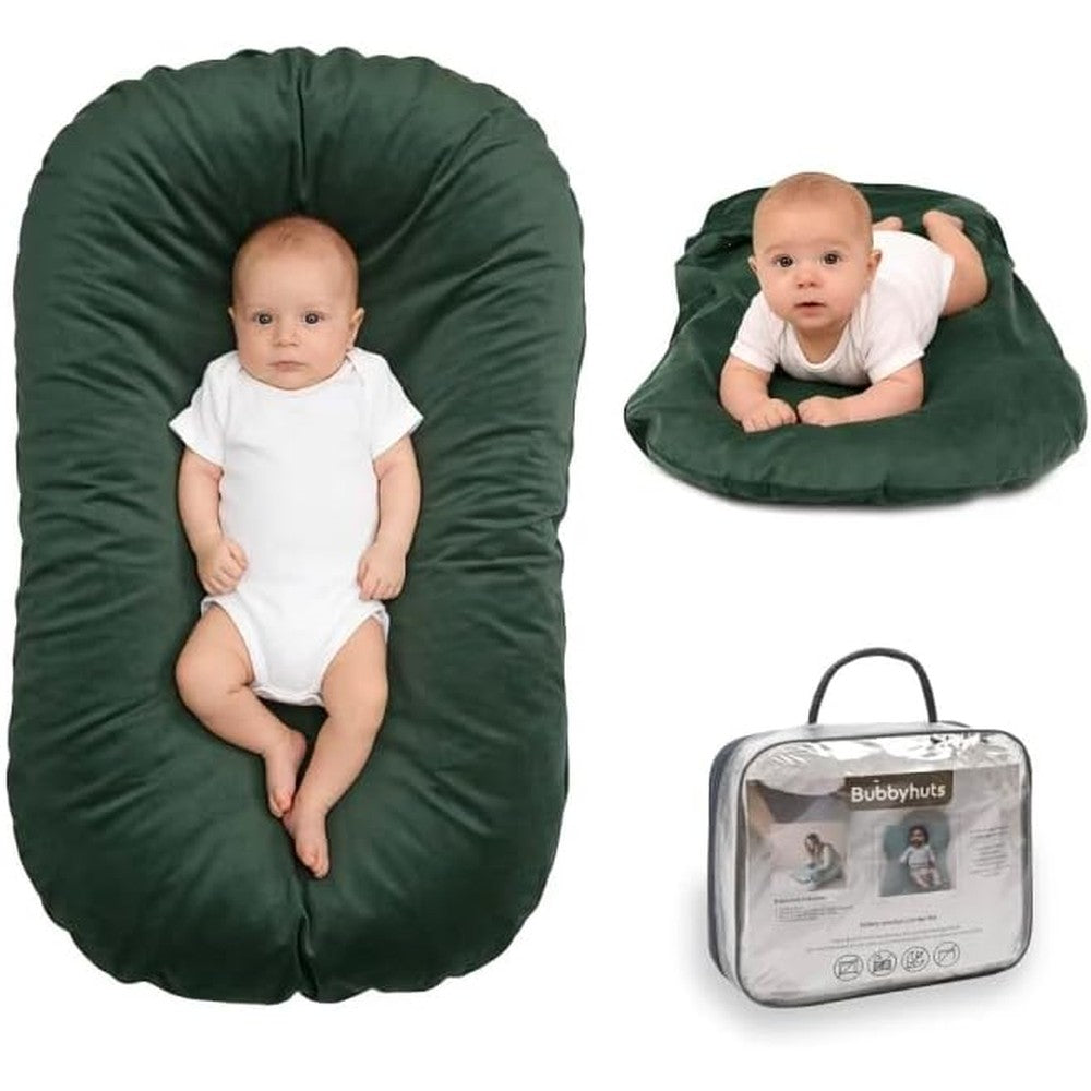 Bubbyhuts Snuggle Cozy Me infant lounger in moss color front view