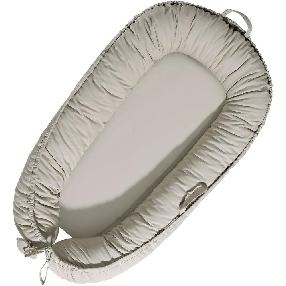 Tarjodgy baby lounger front view showcasing silver breathable cotton infant nest