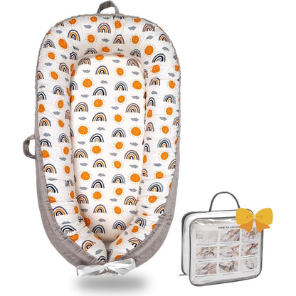 Bubbyhuts baby lounger organic cotton rainbow front view