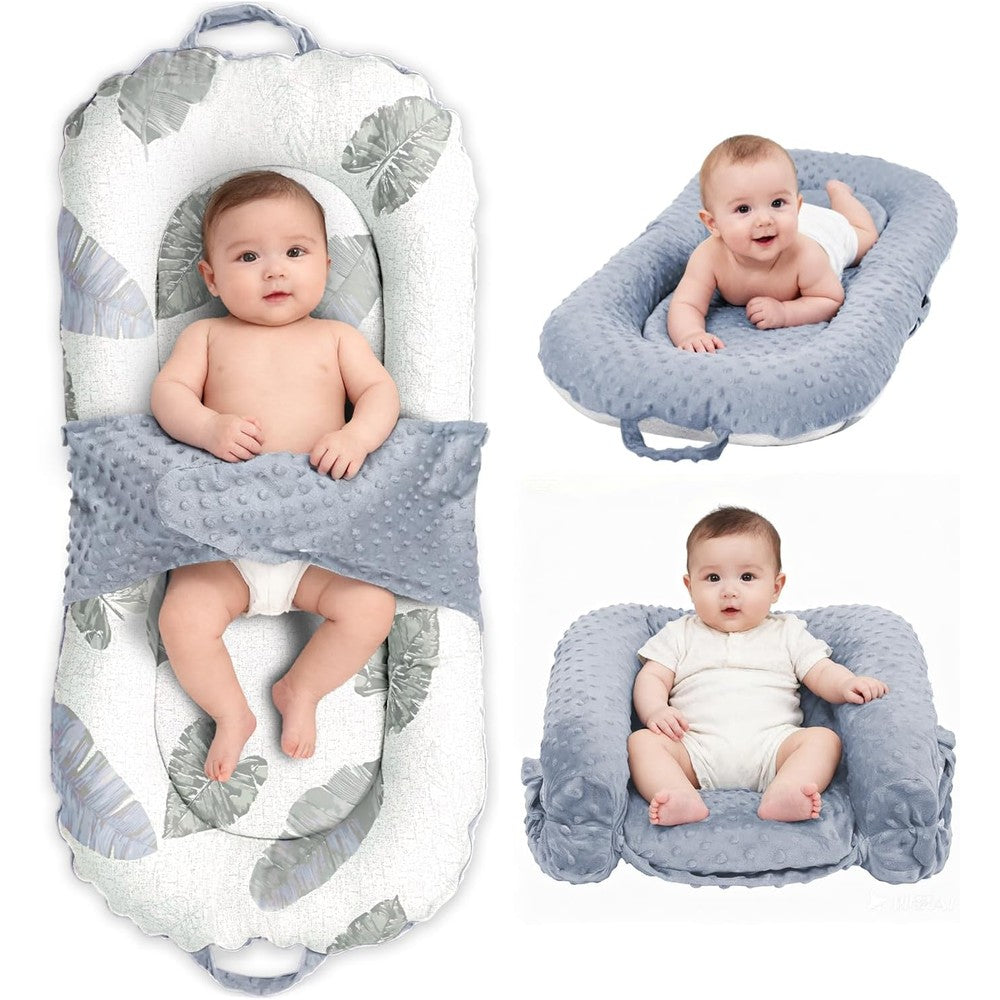 JSTPRO 3-In-1 Portable Infant Lounger front view with leaf print and dual-sided design