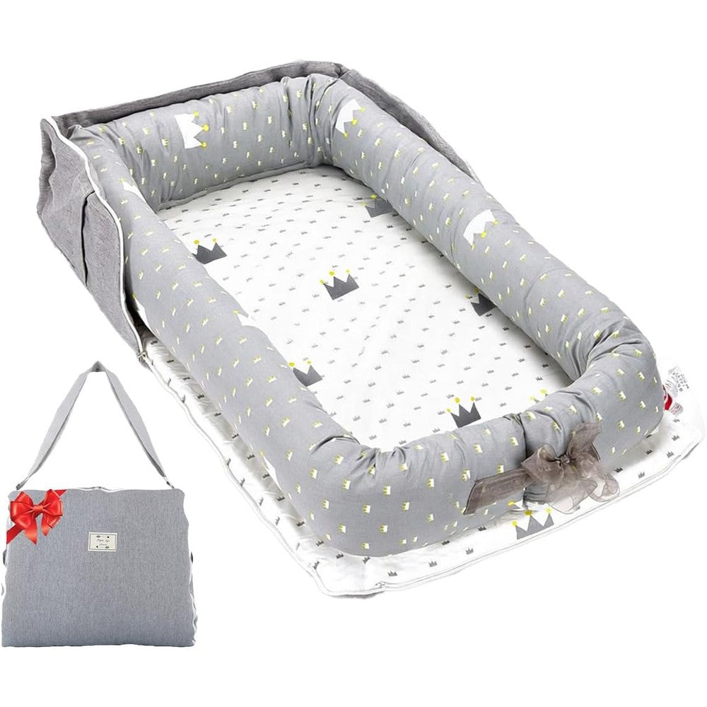 Loevin Huggynest baby lounger front view in crown grey color