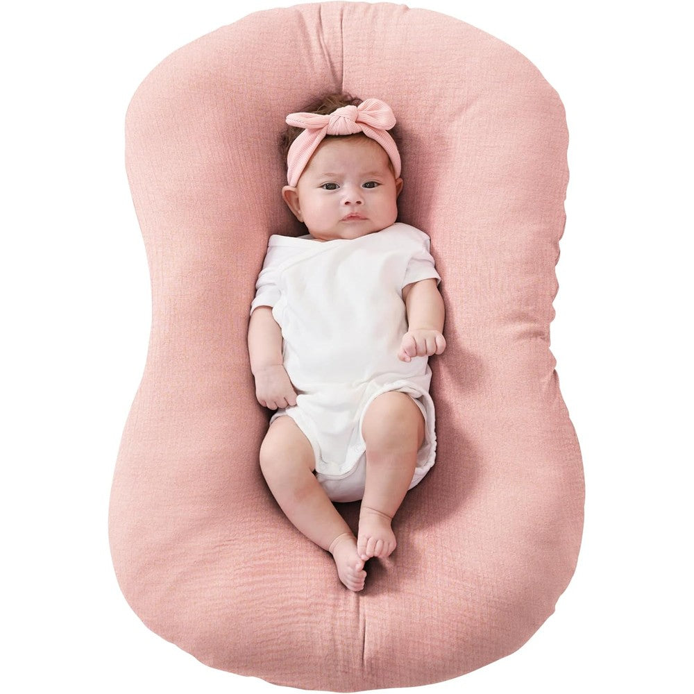 Funupup baby lounger cover front view in pink