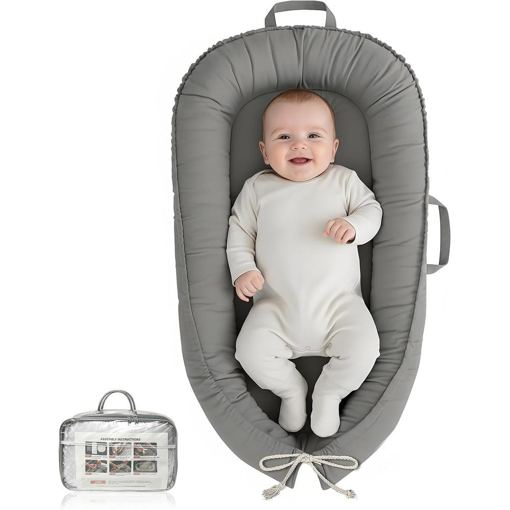 Baobrava baby lounger misty gray front view portable infant nest