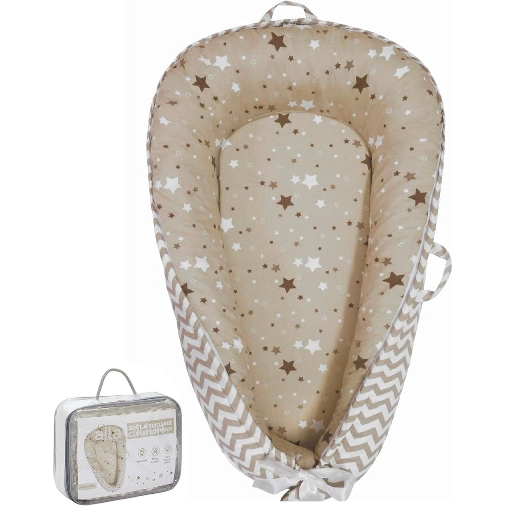 Aila+Aiden baby lounger front view in tan star collection