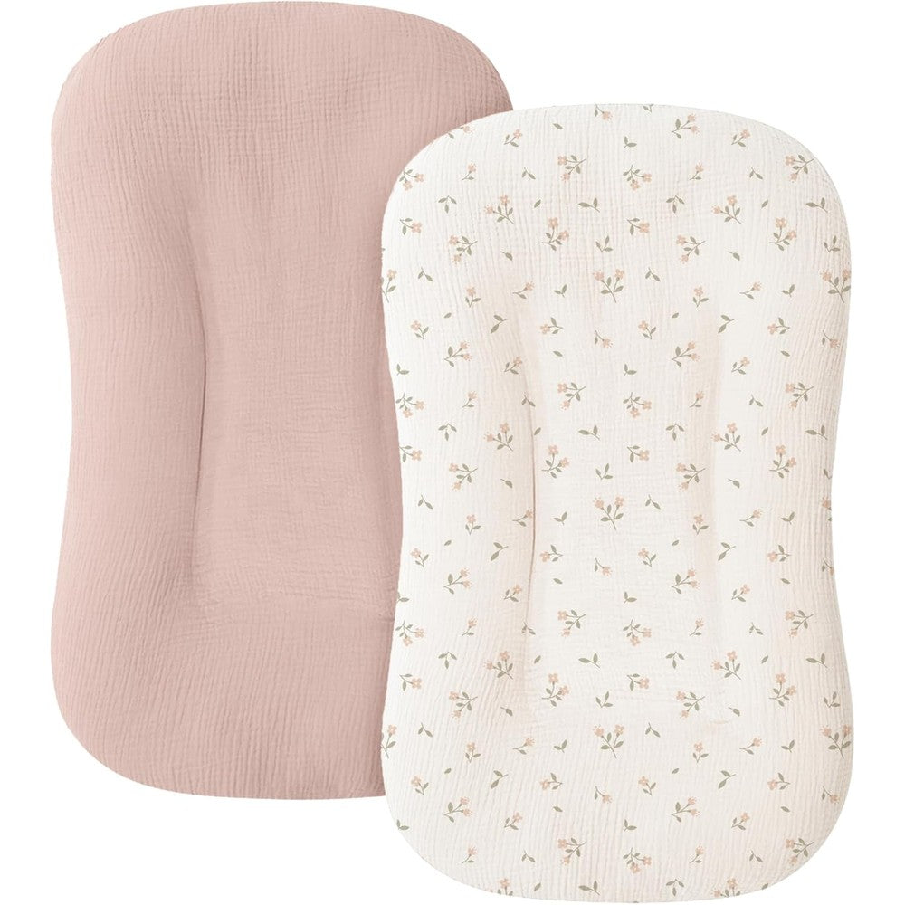 MairMore Muslin Baby Lounger Cover Pink Blossom front view
