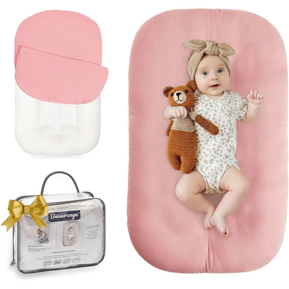 Beisurznga Snuggle Cozy Me newborn baby lounger front view in petal
