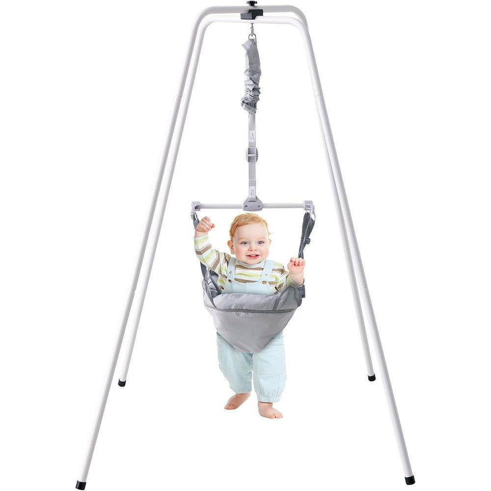 Vevor baby jumper with stand front view in grey
