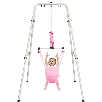Cowiewie 2 in 1 baby jumper with stand in pure pink front view