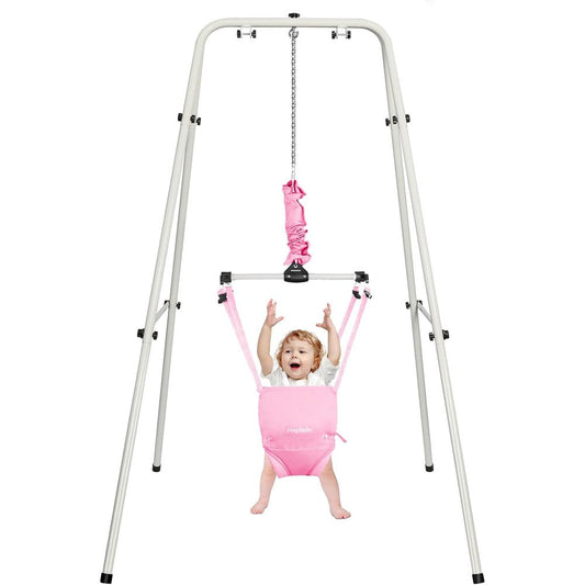 Cowiewie 2 in 1 baby jumper with stand in pure pink front view
