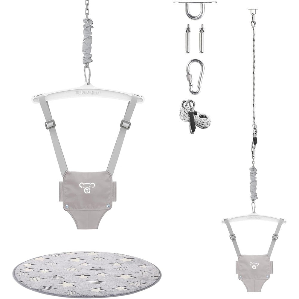 G Taleco Gear baby jumper front view in grey with ceiling hook