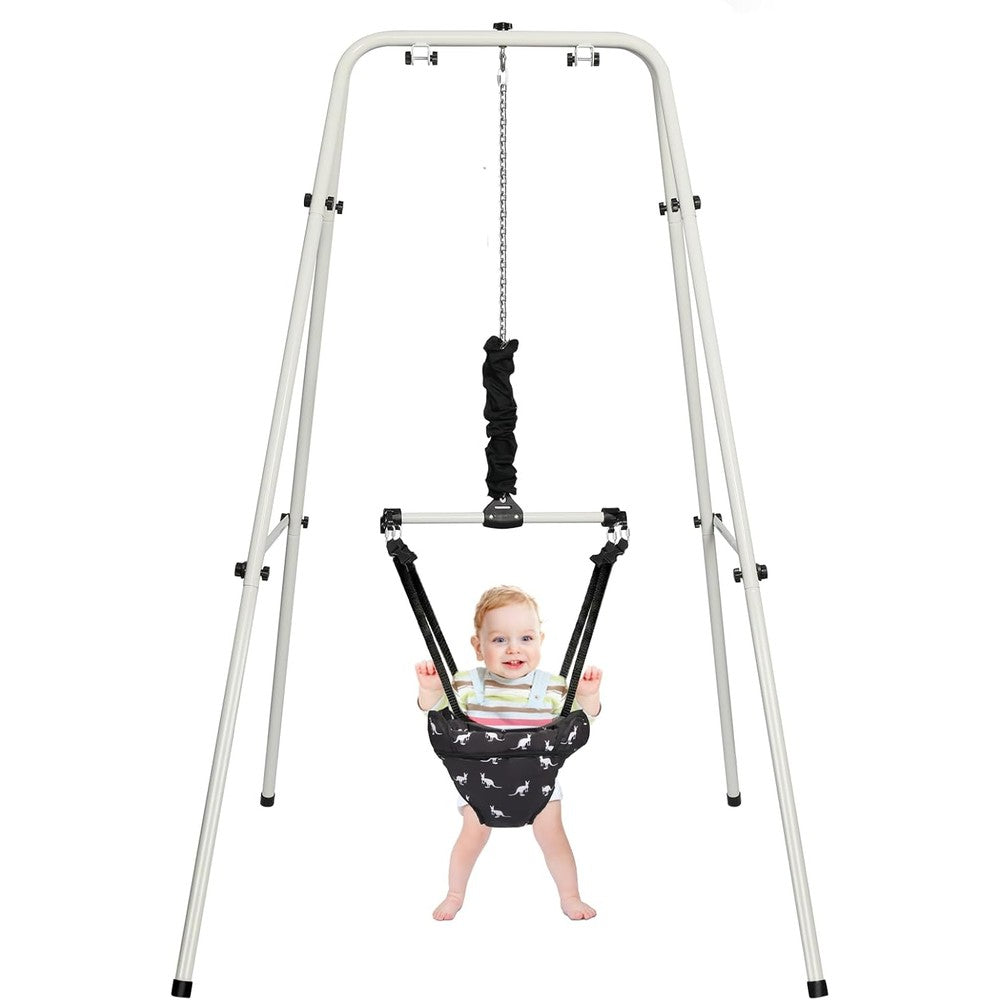 Hapbabe 2-in-1 baby jumper with stand and black seat front view