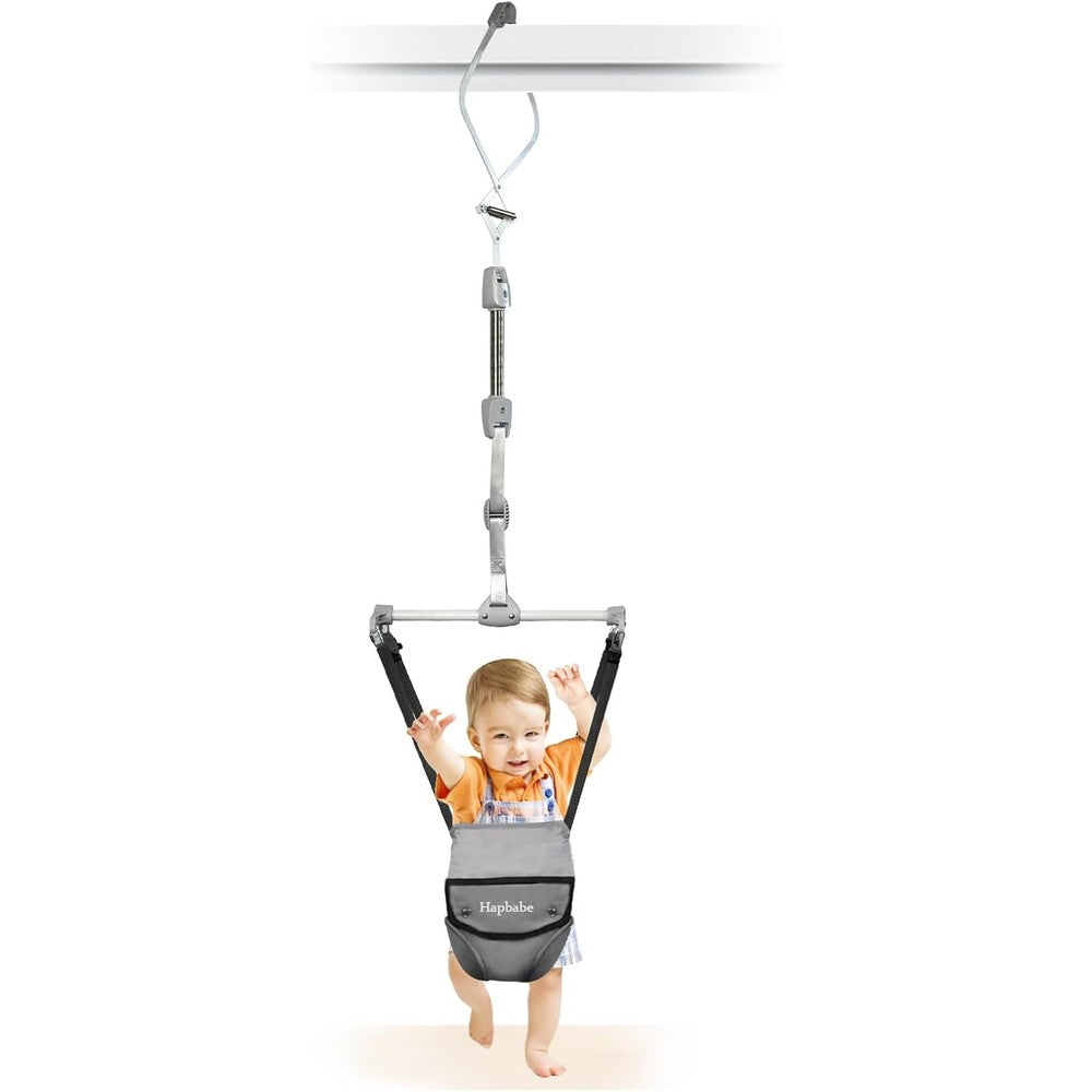 Hapbabe baby door jumper front view with grey padded seat