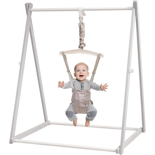 Funlio Montessori wooden baby jumper with stand front view