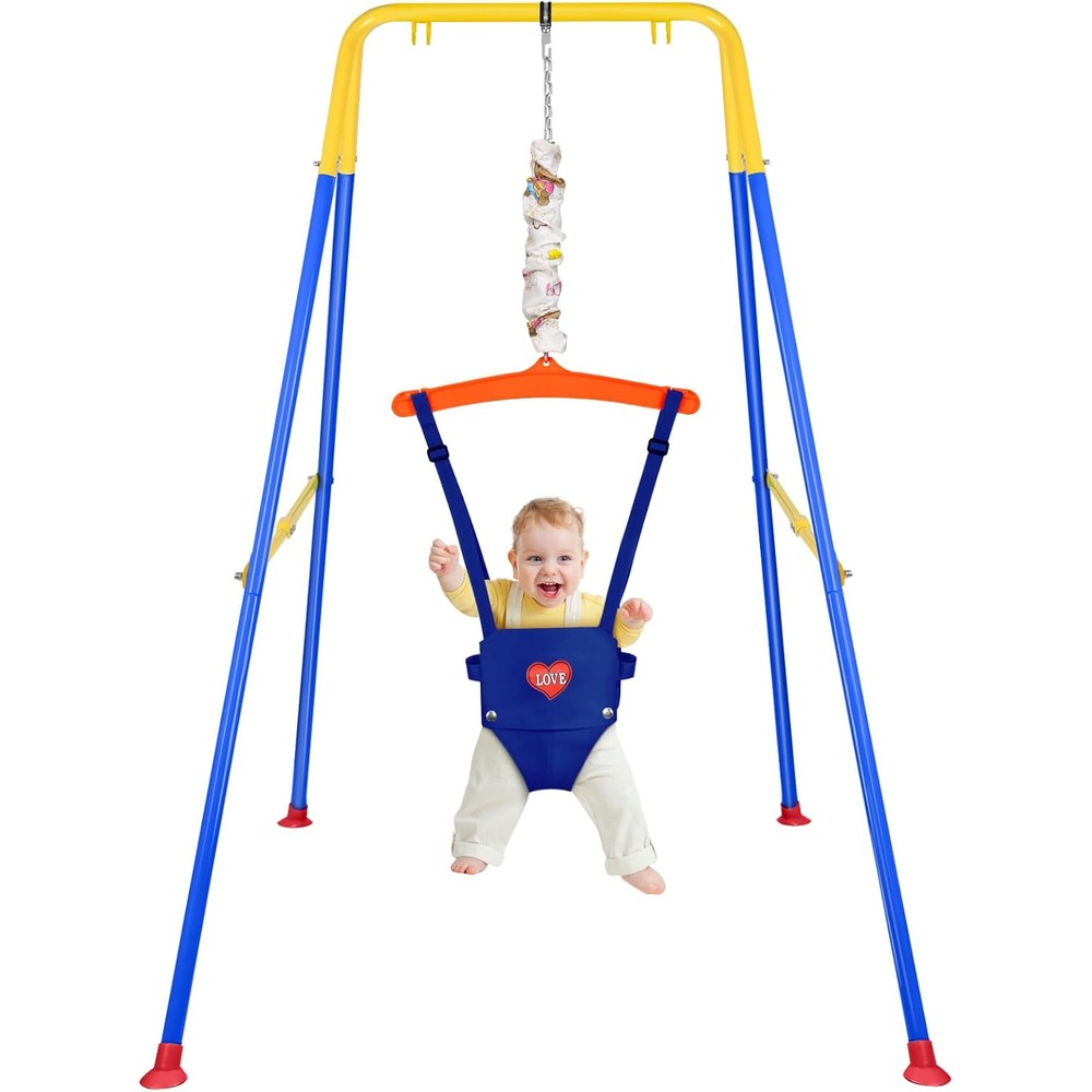 Bighaki808 Qiqidog baby jumper with stand blue front view activity center