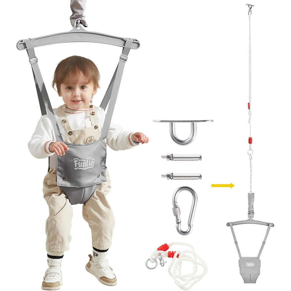 Funlio baby jumper with ceiling hook front view for indoor play