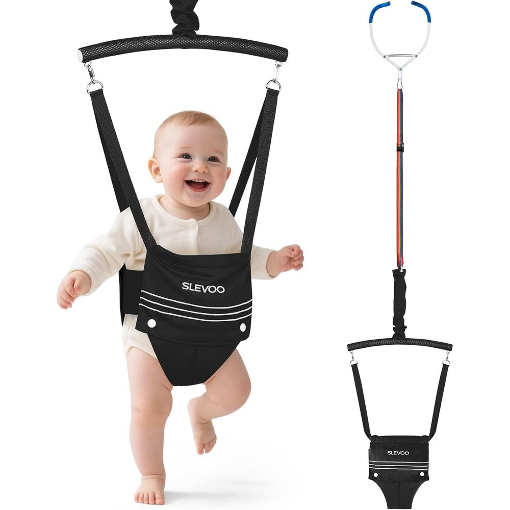 Slevoo baby doorway jumper front view in black