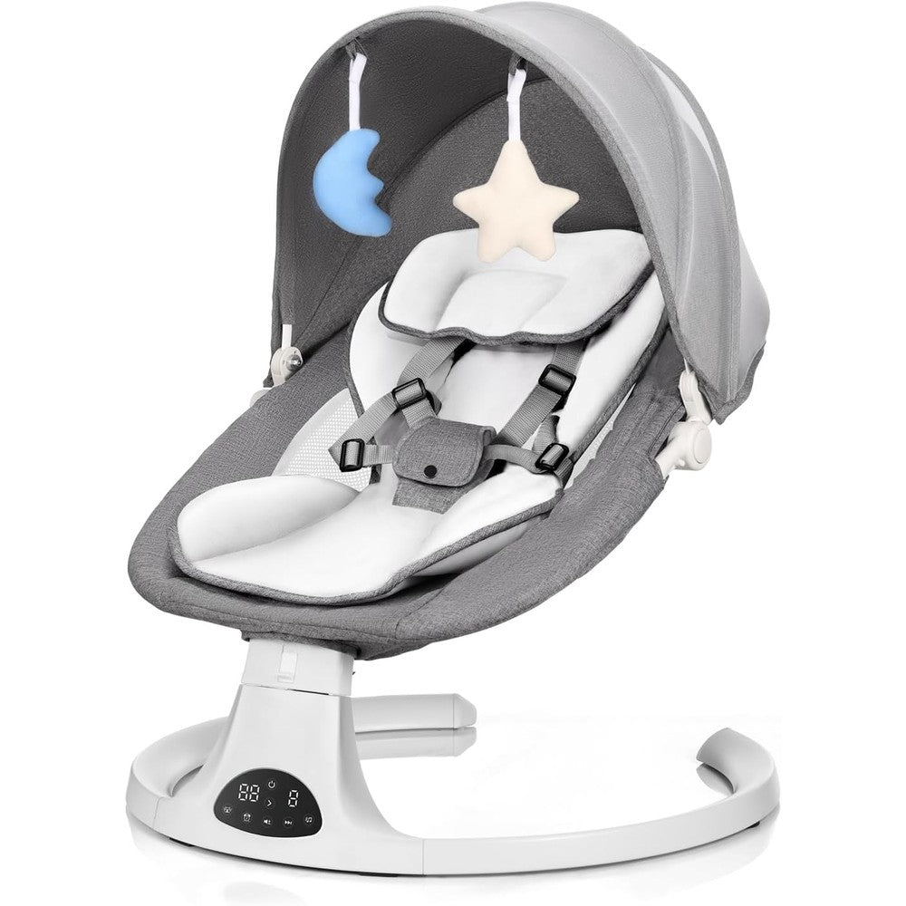 Dearest Baby portable infant swing front view in grey
