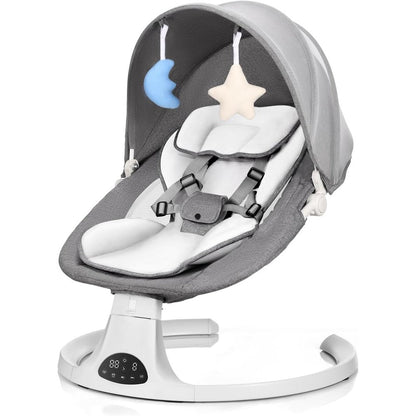 Dearest Baby portable infant swing front view in grey